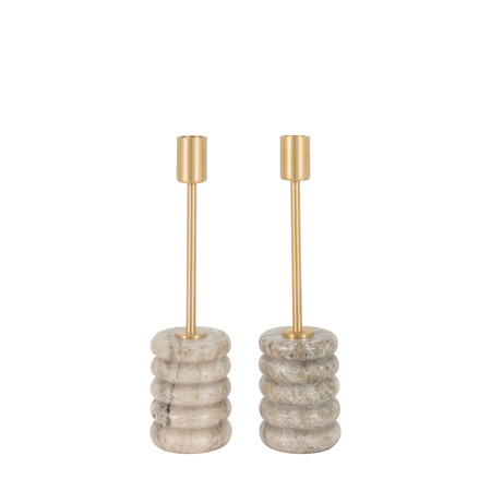 Novi Gold Candle Stick S/2 Beige Marble 66x66x255m
