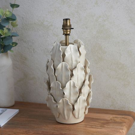 Layered Leaf Table Lamp Base Ivory Crackle Large