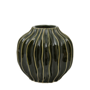 Organic Ribbed Vase Olive 180x180x170mm