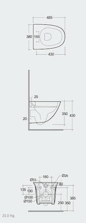 Zestaw SENSATION Miska WC podwiesz. Rimless 48cm & deska WC W/O biały połysk