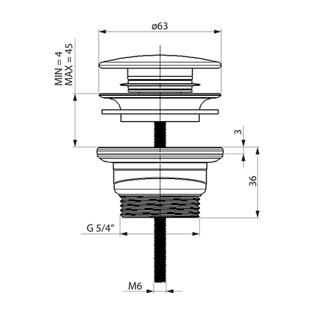 Korek umywalkowy 5/4“, klik-klak, duży grzybek, ABS/biały