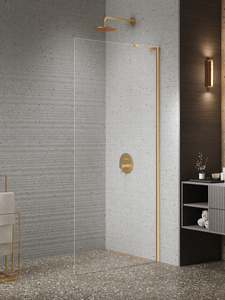 Kabina prysznicowa NESTA GOLD BRUSHED WALK-IN U 90x200 szkło czyste 8mm Active Shield 2.0 - WSPORNIK KĄTOWY