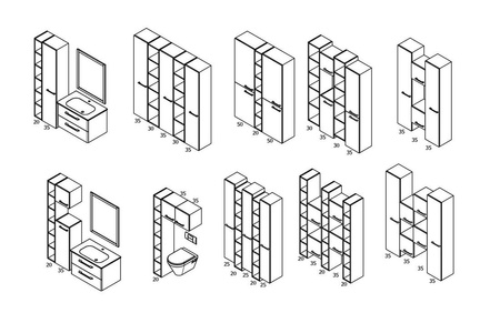 ESPACE słupek wysoki, otwarty z półkami, 30x172x32cm, biały