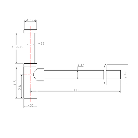 Syfon umywalkowy 5/4", odpływ 32mm, okrągły, chrom