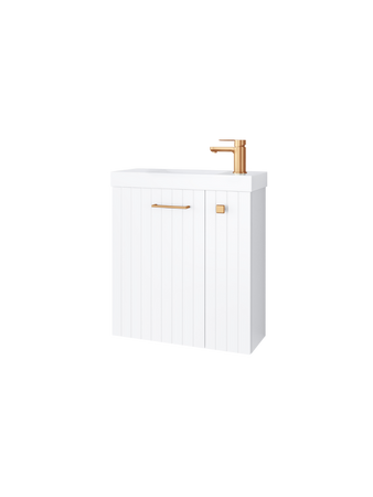 Szafka łazienkowa wisząca z umywalką 55 cm biały mat uchwyt miedź NOOK 010-SU55-02+TR41366