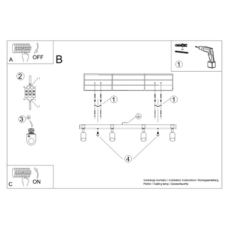 Plafon FAGER 4L czarny