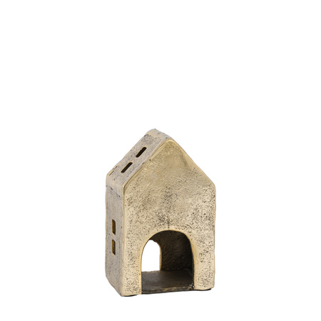 House Tealight Holder Antique Gold 85x70x140mm