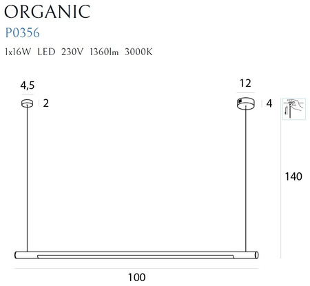 MAXLIGHT P0356 LAMPA WISZĄCA ORGANIC HORIZON 100CM ZŁOTA