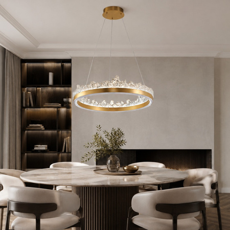 Lampa wisząca MONTANA 60 cm - LED, złoty kryształowy ring