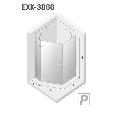 KABINA AVEXA GOLD PIĘCIOKĄTNA P 100x80x200 CZYSTE 6mm ACTIVE SHIELD
