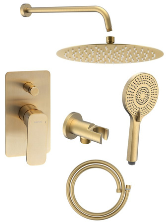 SPY zestaw prysznicowy podtynkowy z baterią dźwigniową, przełącznik obrotowy, 2 wyjścia, złoto mat