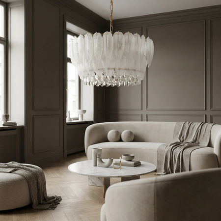 NOWOCZESNY ŻYRANDOL KRYSZTAŁOWY BIAŁO-ZŁOTY CAVALINI D60