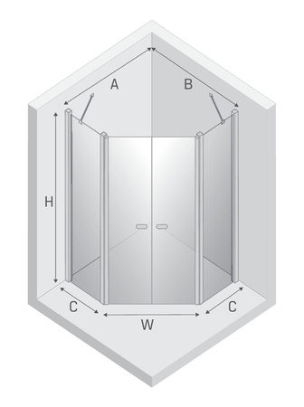 Kabina prysznicowa NEW SOLEO GUNMETAL BRUSHED 2D pięciokątna 90x90x195 szkło czyste 6mm Active Shield 2.0