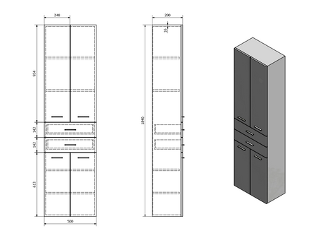 ZOJA/KERAMIA FRESH szafka wysoka z szufladami 50x184x29cm, dąb platin