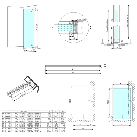 ARCHITEX BLACK MATT walk-in, 1062 mm, szkło czyste