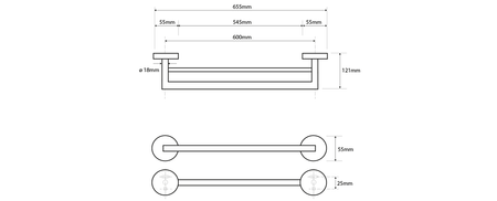 X-ROUND wieszak na ręczniki podwójny 600mm, chrom