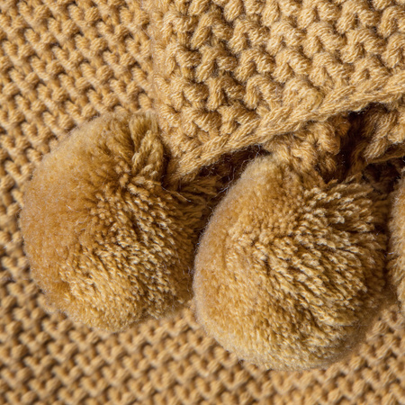 Moss Stitched Pom Pom Throw Ochre 1300x1700mm