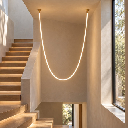 Lampa wisząca SNAKE LED 300 cm - elastyczny przewód LED, 3000K, złote uchwyty