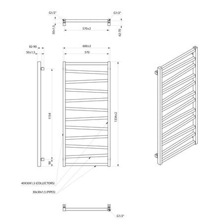ZIG grzejnik 600x1334 mm, czarny mat