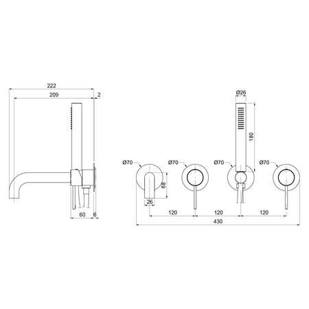 ULTRAMIX bateria wannowa podtynkowa, kompletna, 2 wyjścia, czarny mat