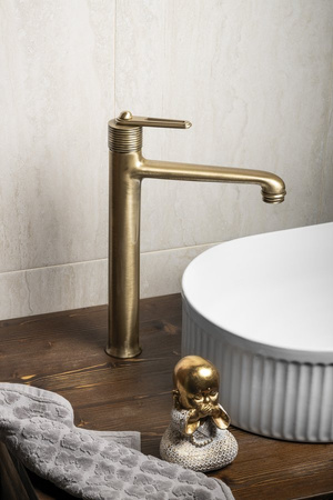 BEBÉ Bateria umywalkowa wysoka z przedłużoną wylewką, brąz