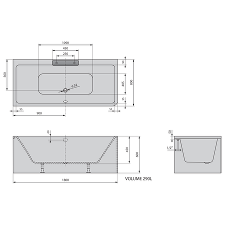 CASCATA L MONOLITH wanna prostokątna 180x80x60cm, kaskada biała