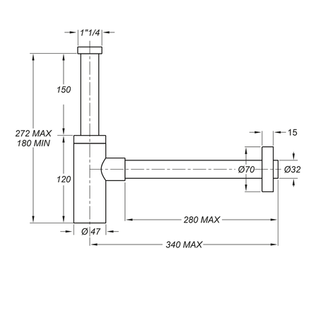 Syfon umywalkowy 5/4", odpływ 32mm, okrągły, złoto