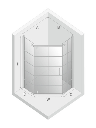 KABINA NEW KOMFORT BLACK PIĘCIOKĄTNA U 90x90x195 CZYSTE 8mm ACTIVE SHIELD