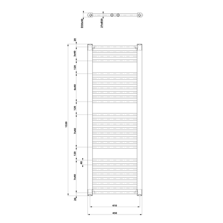 DIRECT grzejnik łazienkowy 450x1320 mm, biały