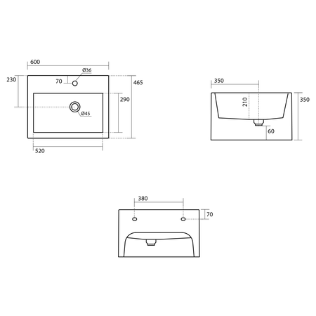 KANAAL umywalka ceramiczna 60x46,5cm, biały