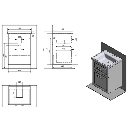FAVOLO szafka umywalkowa 52x72,5x44cm, biały mat