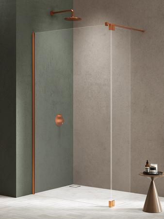 Kabina prysznicowa NESTA COPPER BRUSHED WALK-IN U 70x200 + skrzydło 30cm szkło czyste 8mm Active Shield 2.0