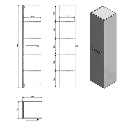 VEGA szafka wysoka 35x150x31cm, lewo/prawo, biały