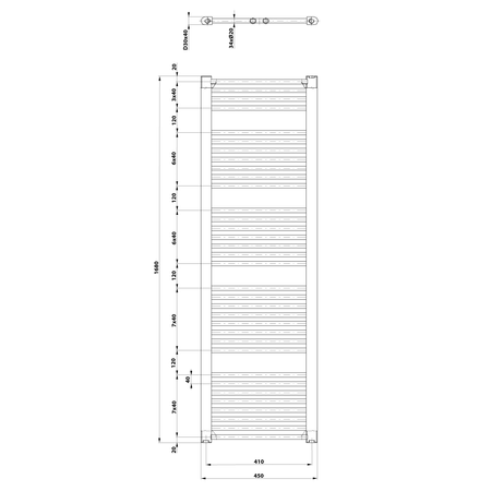 DIRECT grzejnik łazienkowy 450x1680 mm, biały