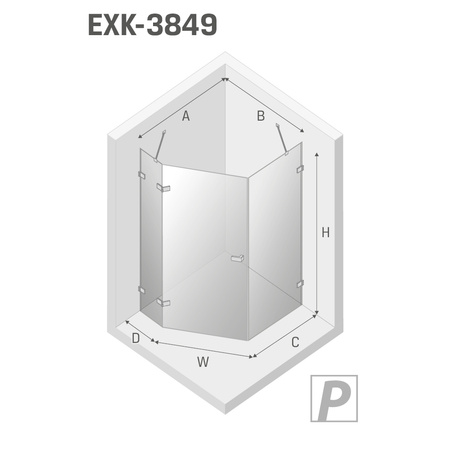 KABINA AVEXA GOLD SHINE PIĘCIOKĄTNA L 100x80x200 CZYSTE 6mm ACTIVE SHIELD