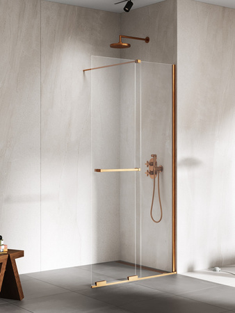 Kabina prysznicowa SMART COPPER BRUSHED 1D walk-in U 110x200 szkło czyste 8mm Active Shield 2.0 - UCHWYT RELING