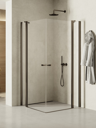 NZ2 Kabina prysznicowa NEW SOLEO GUNMETAL BRUSHED 2D prostokątna U 80x90x195 szkło czyste 6mm Active Shield 2.0 - z el. stałym