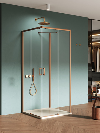 NZ4 Kabina prysznicowa PRIME COPPER BRUSHED 2D prostokątna przyścienna L 80x90x200 szkło czyste 6mm Active Shield 2.0
