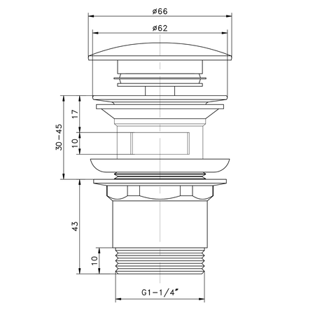 Korek umywalkowy 5/4“, klik- klak, duży grzybek, 30-45mm, ciemny brąz