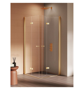 Kabina prysznicowa NEW SOLEO GOLD BRUSHED 2D kwadratowa 90x90x195 szkło czyste 6mm Active Shield 2.0 - składane