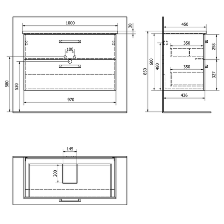 VEGA szafka umywalkowa 97x60x43,8cm, 2 szuflady, dąb platin