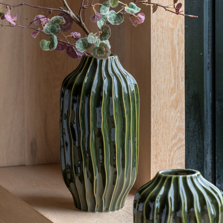 Organic Ribbed Vase Olive 180x180x365mm