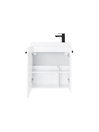 Szafka łazienkowa wisząca z umywalką 55 cm biały mat uchwyt czarny mat NOOK 010-SU55-04+TR41366