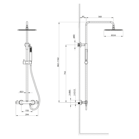 Zestaw prysznicowy z baterią termostatyczną, chrom