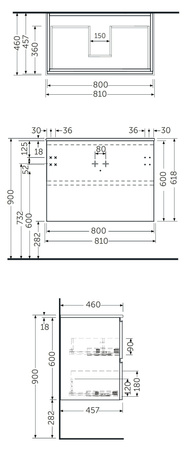 Zestaw DES Umywalka z otworem & Szafka Joy  podumywalkowa podwieszana 80 MOKA WALNUT