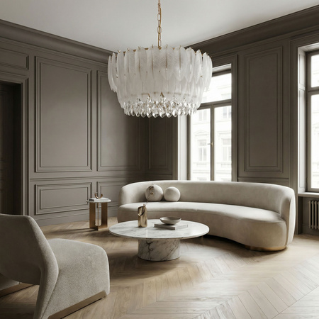 NOWOCZESNY ŻYRANDOL KRYSZTAŁOWY BIAŁO-ZŁOTY CAVALINI D60