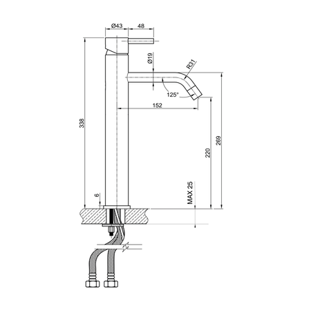 MINIMAL bateria umywalkowa wysoka, stal nierdzewna mat