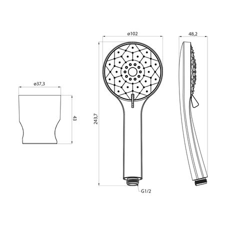 Zestaw prysznicowy, 4 tryby natrysku, silikonowe dysze, stały uchwyt, wąż 1500mm, czarny mat