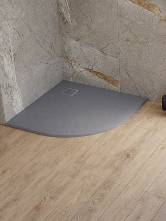 Brodzik MORI konglomeratowy półokrągły R55  90x90x3 posadzkowy, szary