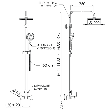 PAX zestaw prysznicowy z baterią dźwigniową, czarny mat